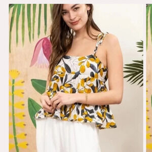 Mine Leaf Baby Doll Tie Top Straps Women’s medium Floral Top NWOT